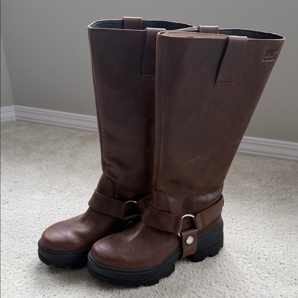 Sorel Brown Leather Mid-Calf Harness Platform Boot - Picture 6 of 9